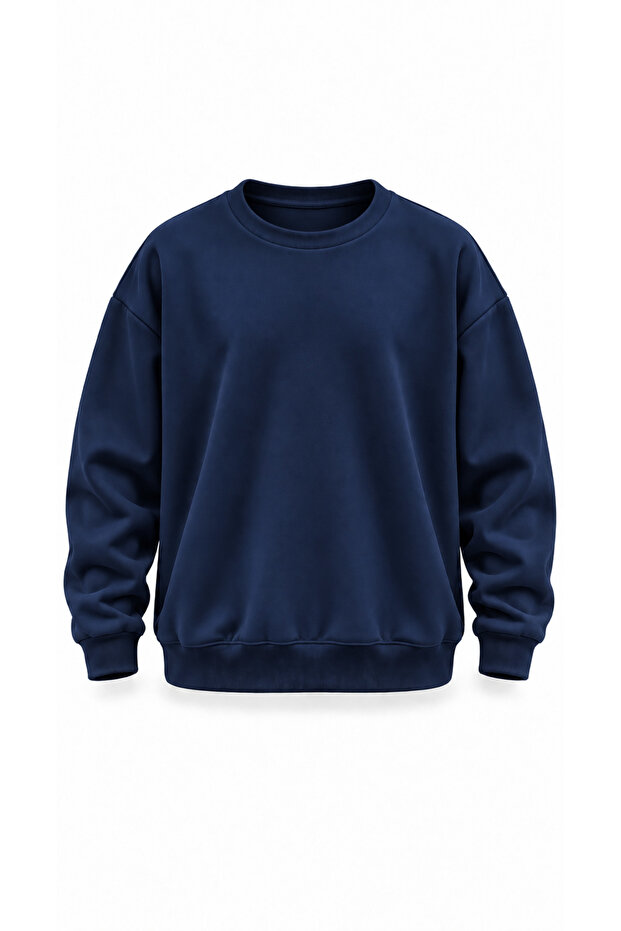 Two Threaded Cuffed Crew Neck Oversize Unisex Sweatshirt