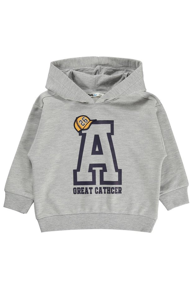 Civil Boy's Printed Sweatshirt | 2 Threaded Long Sleeve Hoodie | School Nursery and Daily Use - Gray