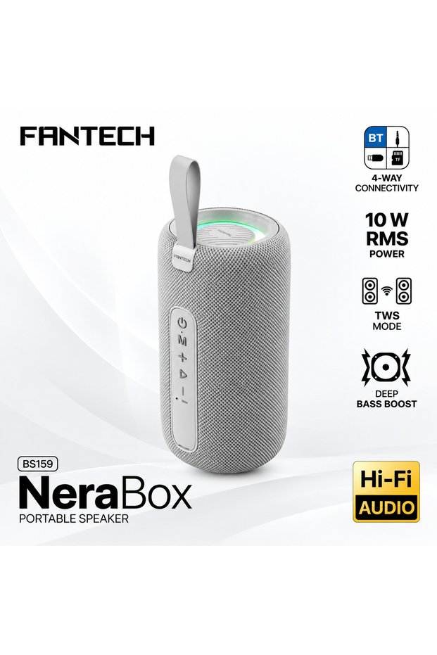 BS159 Wireless RGB Portable Speaker, 10W, 66mm Driver, 4 Mode Connectivity, Deep Bass, 10H Playback, Gray