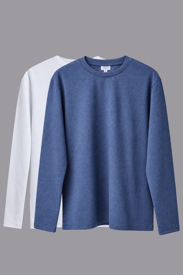 Men's Crew Neck Long Sleeve Basic T-Shirt Set of 2