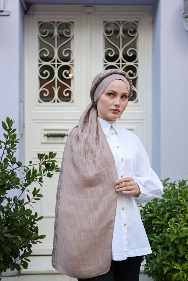 Talia Kibrit Pattern Jacquard Shawl - Light Mink
