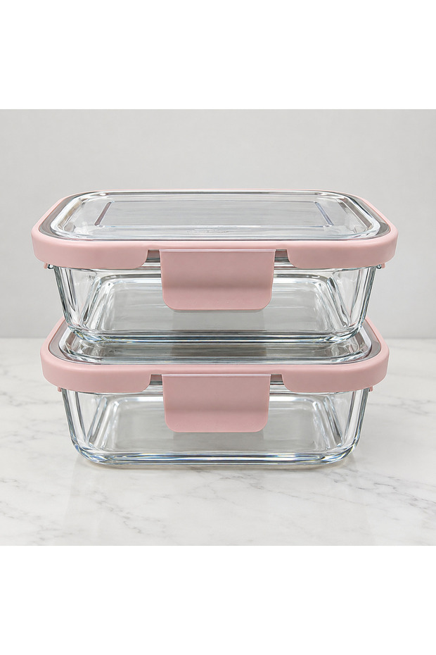 Ckr3487 Pink 2 Pieces Glass Storage Container 640 ml