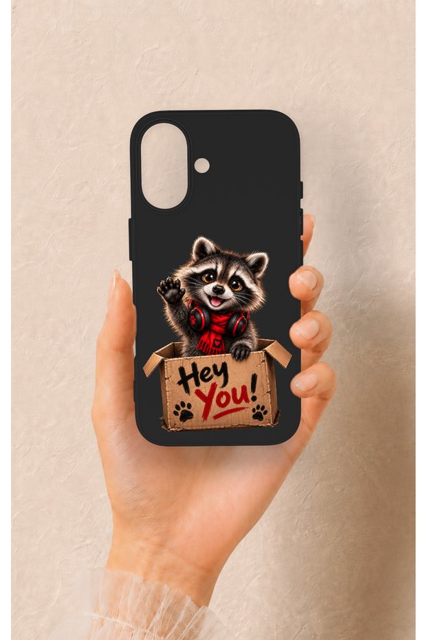 Cute Raccoon Patterned Silicone Case Compatible with iPhone 16