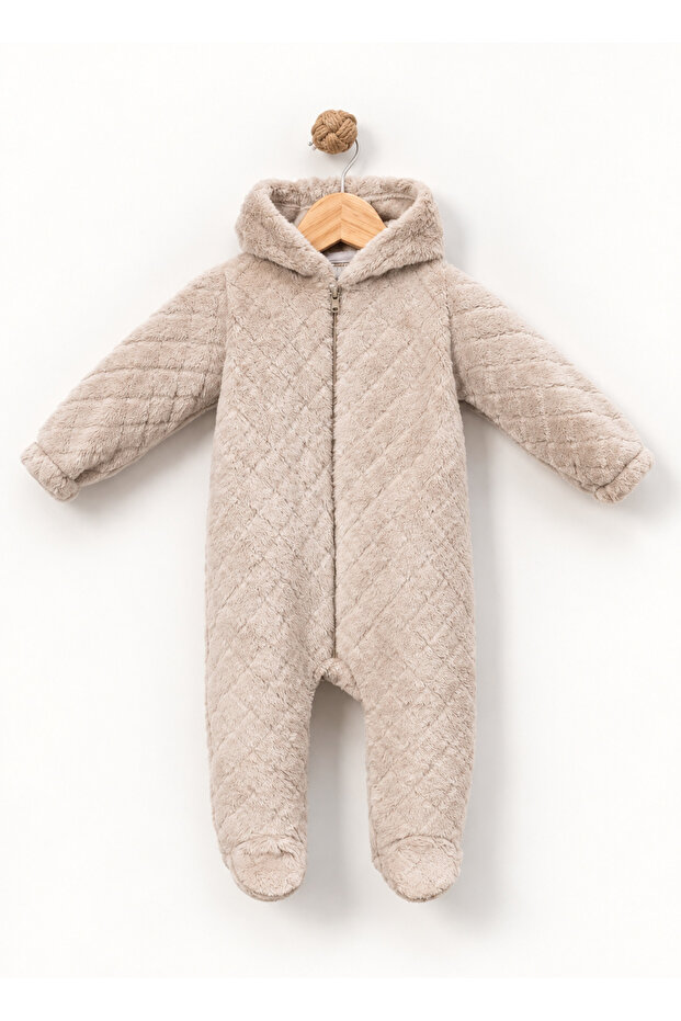 Baby Hooded Plush Jumpsuit – Soft Welsoft Winter Zippered Baby Jumpsuit