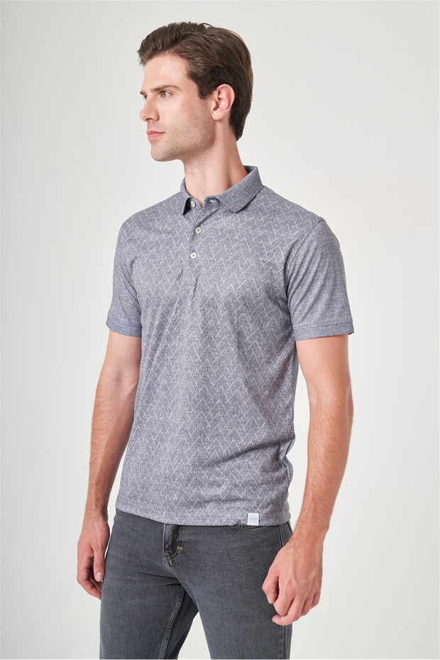 Smoked-White Polo Collar Short Sleeve Pocketless Slim Fit Cotton T-Shirt 1011260159
