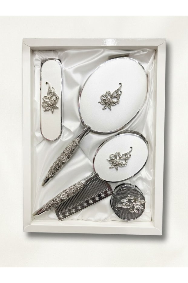 Real Scalloped 5-Piece Luxury Mirror Comb Bridal Package Set