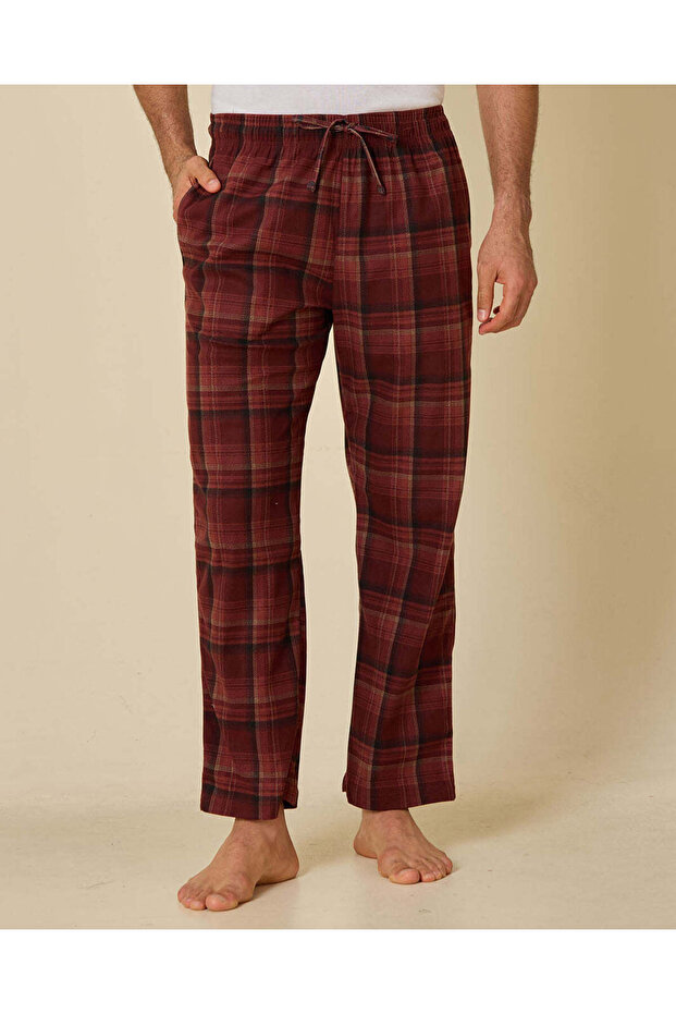 Men Burgundy And Navy Checked Pyjama Bottoms