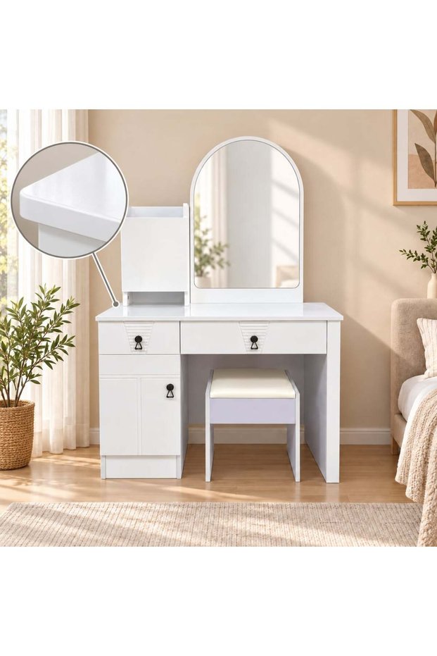 Lian White Dressing Table with Mirror and Chair