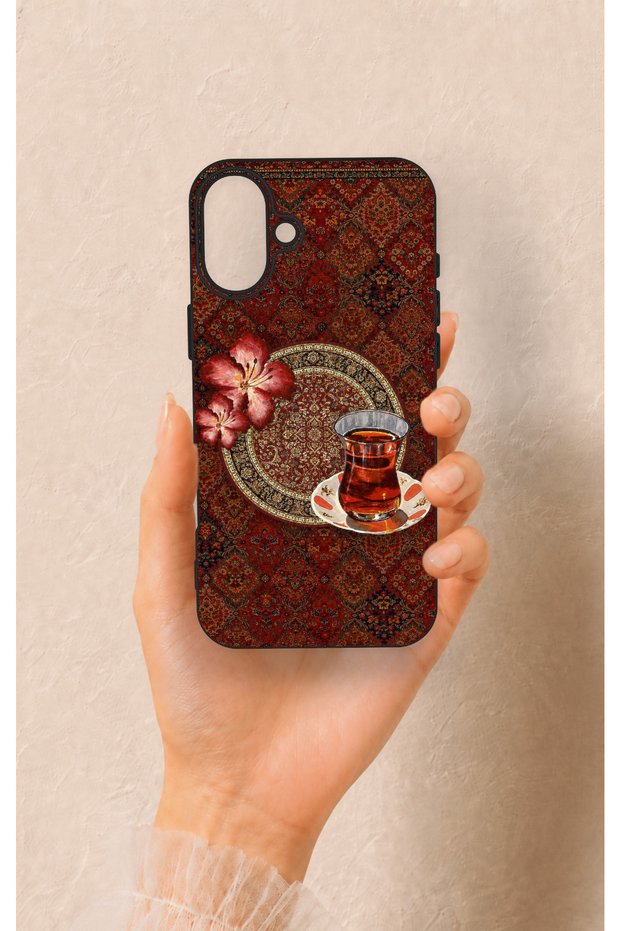 iPhone 16 Plus Compatible Carpet and Tea Pattern Silicone Case