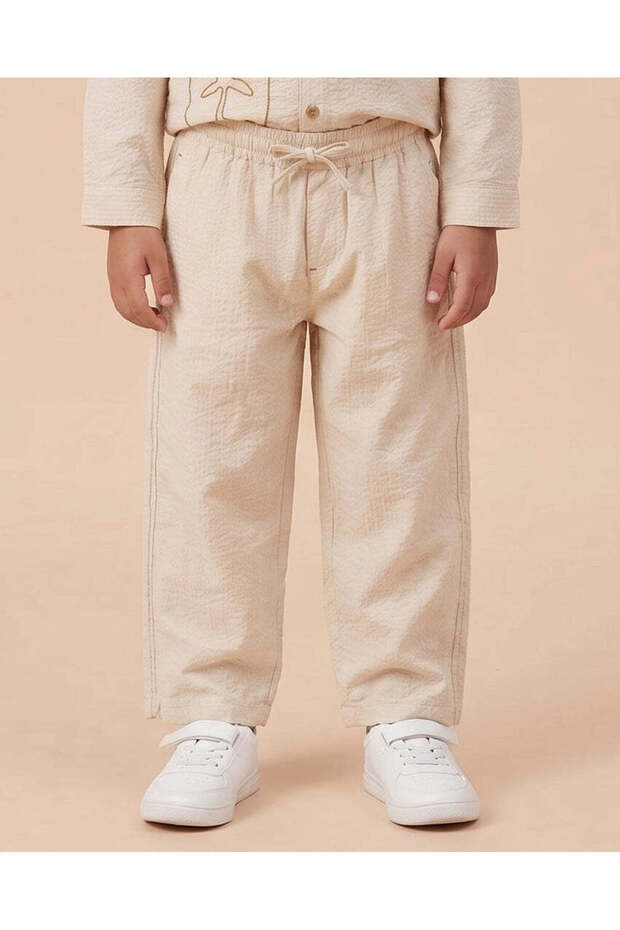 Boys Ivory Plain Seersucker Pants