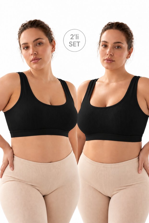 2-Piece Ribbed Thick Strap Bralette Bustier Crop Tank Top with Removable Pads