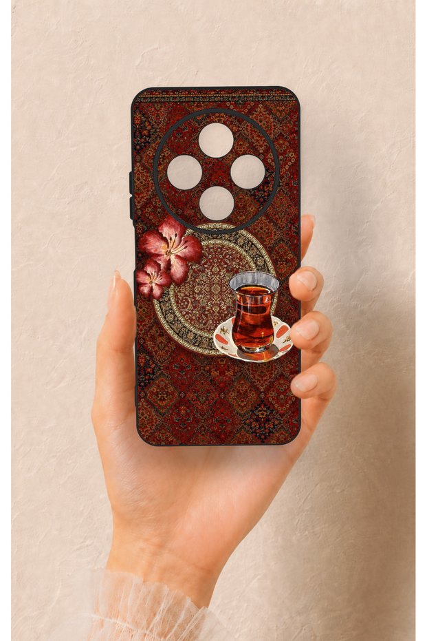 غطاء سيليكون متوافق مع Redmi 14C بنمط السجاد والشاي