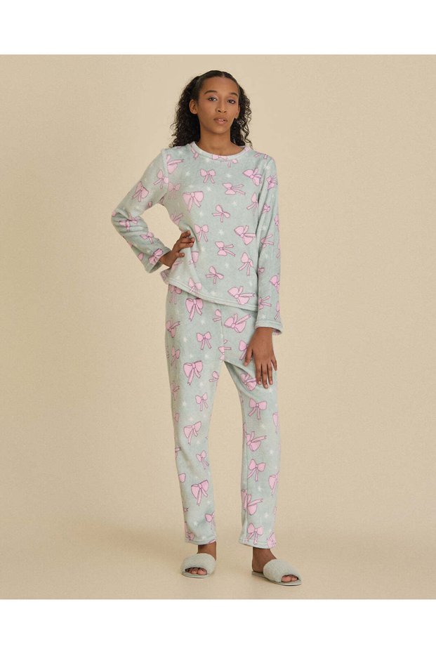Senior Girls Blue Printed Pajama Set