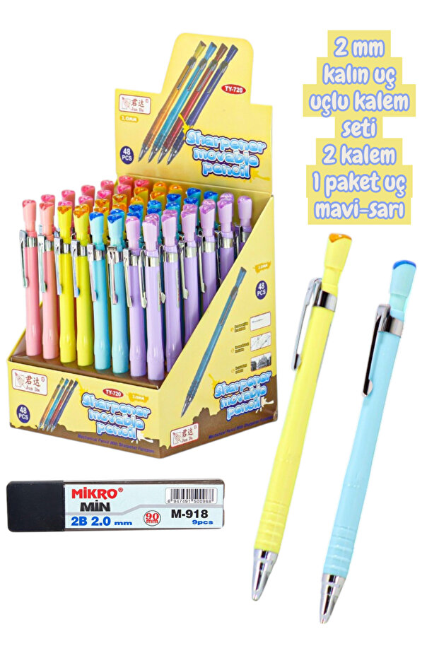 2 mm Thick Tip Tip Pen Set 2 Pens 1 Pack Tip Blue-Yellow Body