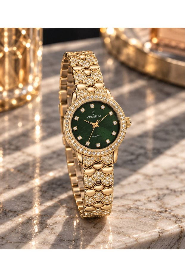 New Season Elegant Gold Color Emerald Green Dial Stone Women's Wristwatch