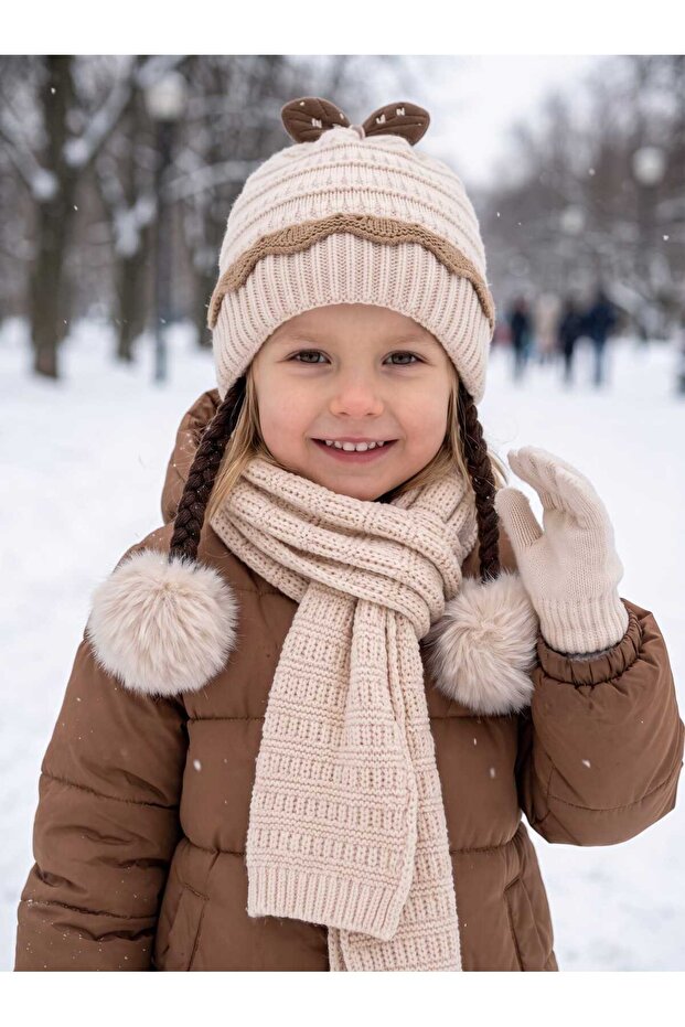 Kitti 1-4 Years Old Girls' Lined Scarf, Beanie, Gloves 3-Piece Set