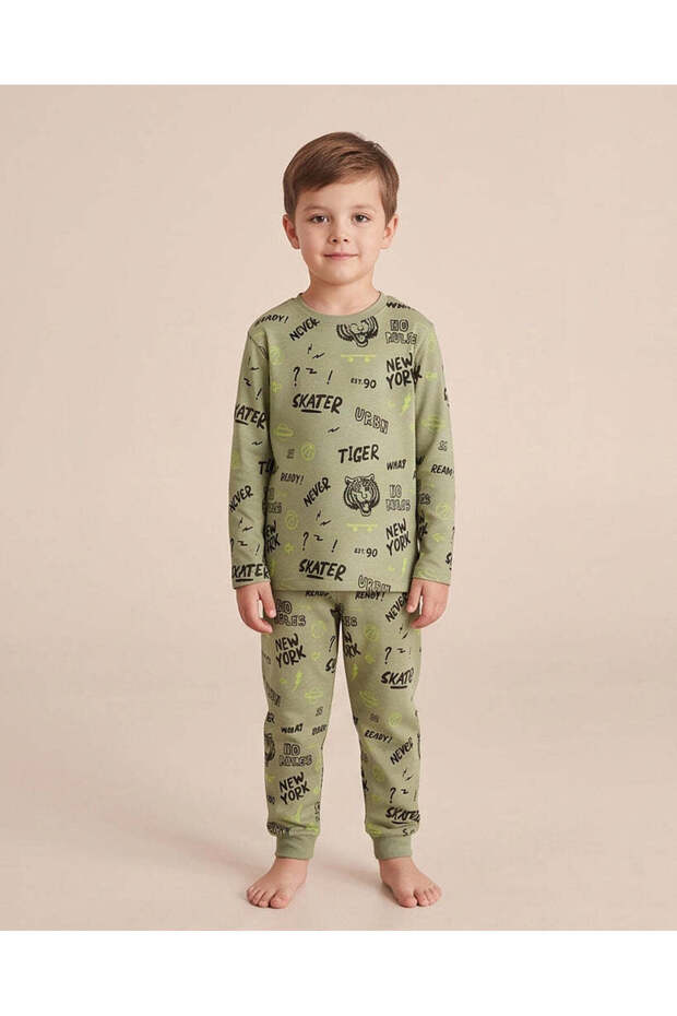 Boys Green Printed Pyjama Set (2 Piece)