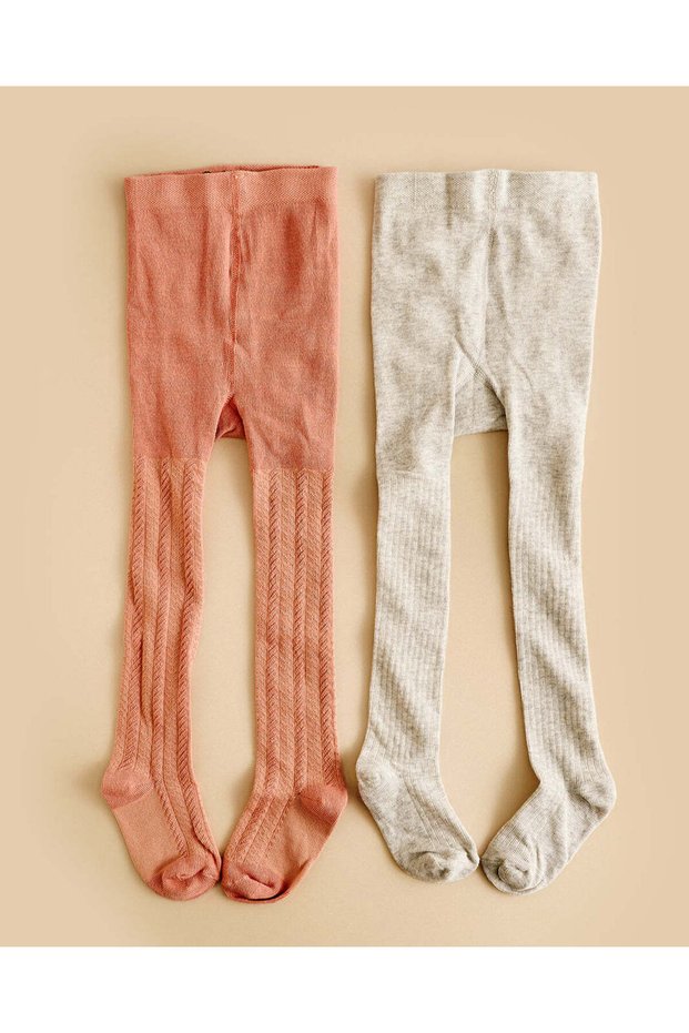 Infant Girls Coral And Grey Full Length Tights (Pack Of 2)