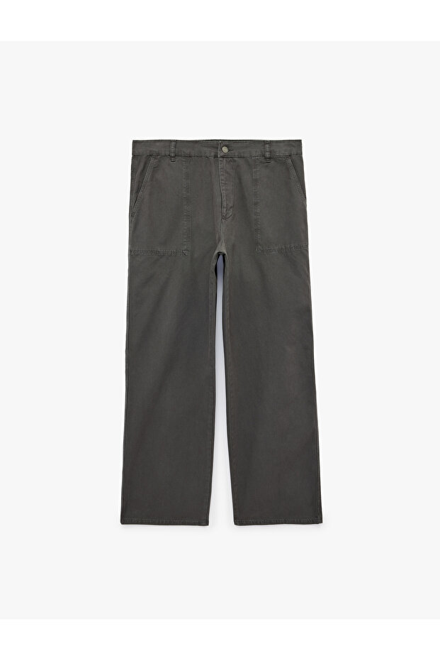 Loose Fit Regular Waist Cotton Loose Fit Jean Trousers with Pockets