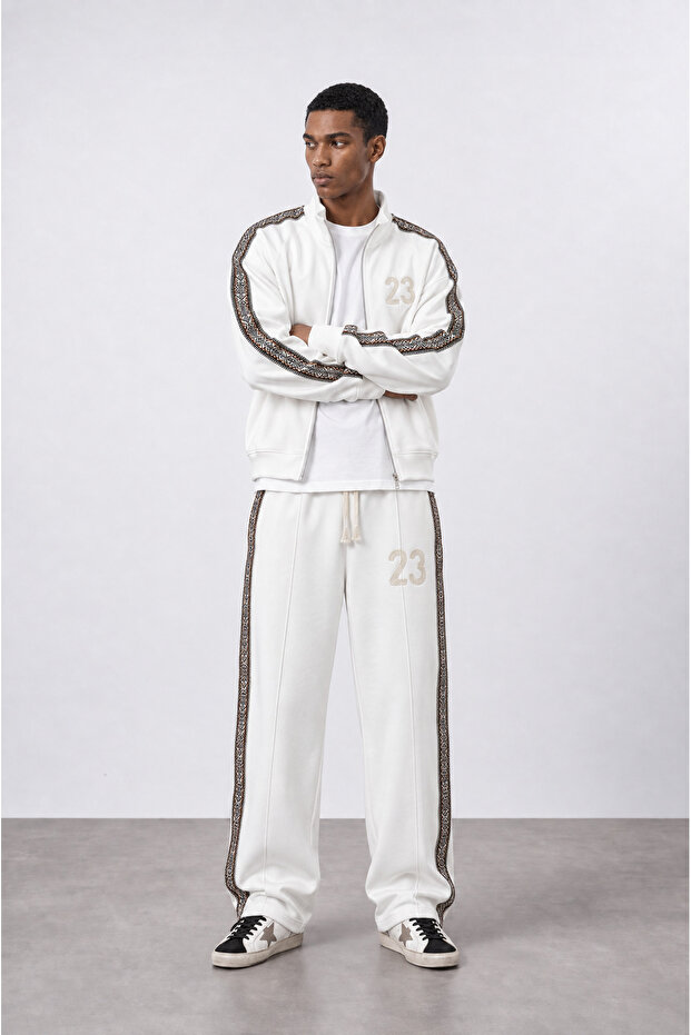 Men's 23 Stripe Detailed Doubleface Tracksuit Set Ecru