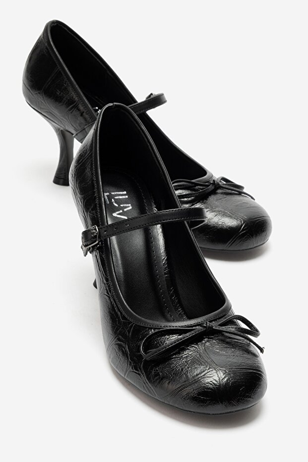 Acland Black Print Bow Women's Heeled Shoes
