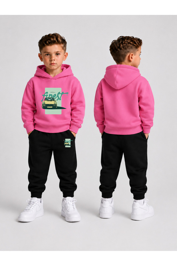 Boy's Hooded Sweatshirt and Rubber-Cuffed Sweatpants Set – Winter Top and Bottom Set