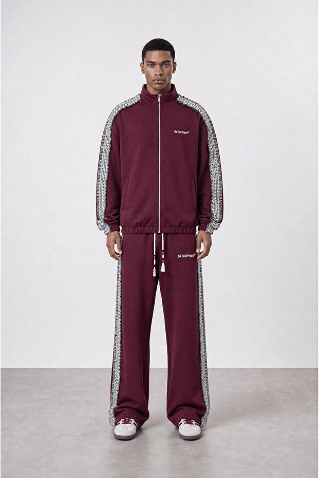 Men's Nbp Stripe Detailed Doubleface Tracksuit Set Claret Red