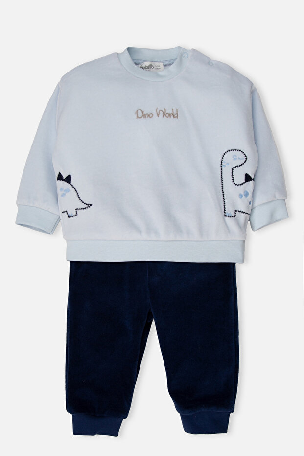 Velvet Pants Without Booties 2-Piece Set (Cute Dino) Blue