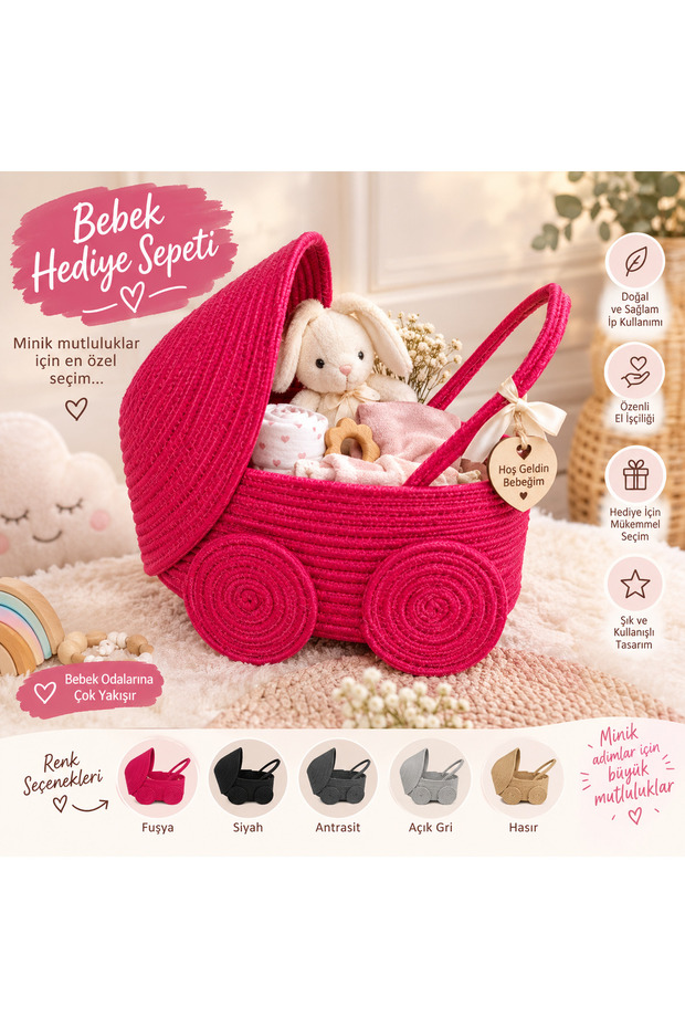 Handmade Baby Gift Basket – Decorative Baby Basket with Wicker Rope – Newborn Gift Basket