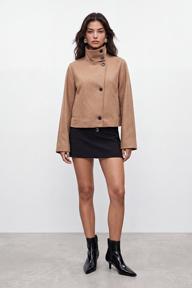 Mock Neck Suede Jacket