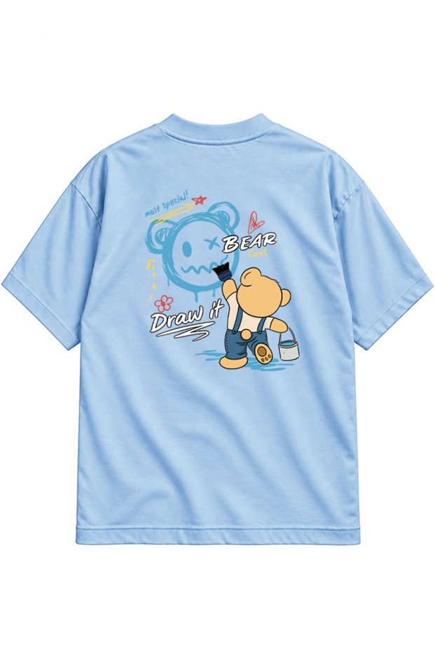 Bear Draw İt Printed Oversize T-Shirt Front and Back Design