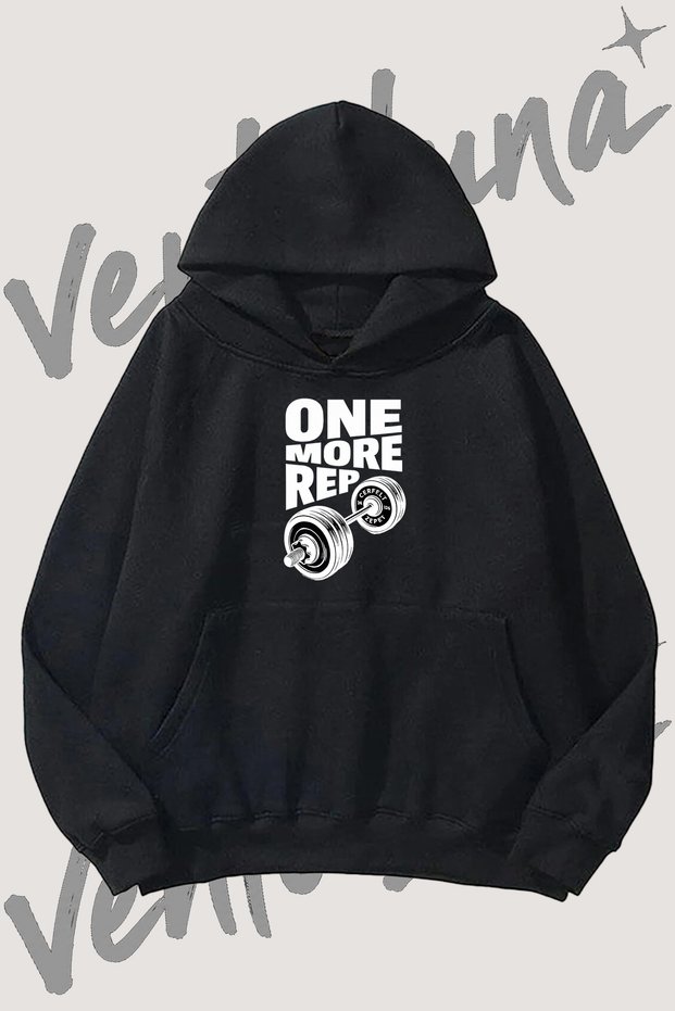 Fitness Barbell Design Pre-Printed Black Hooded Sweatshirt