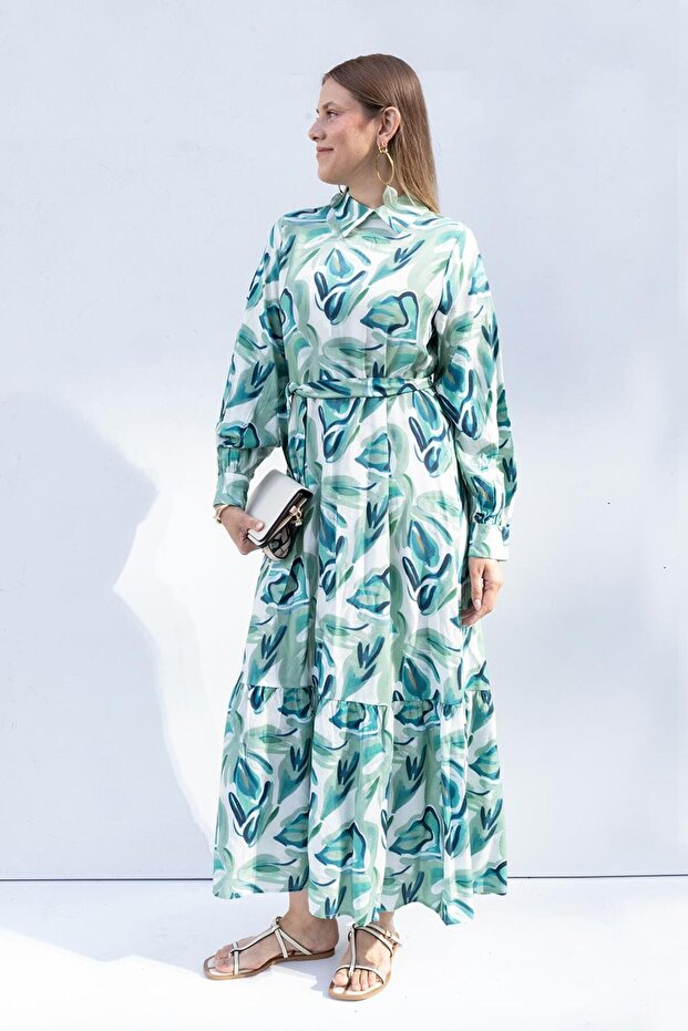 Patterned Skirt Ruffle Dress