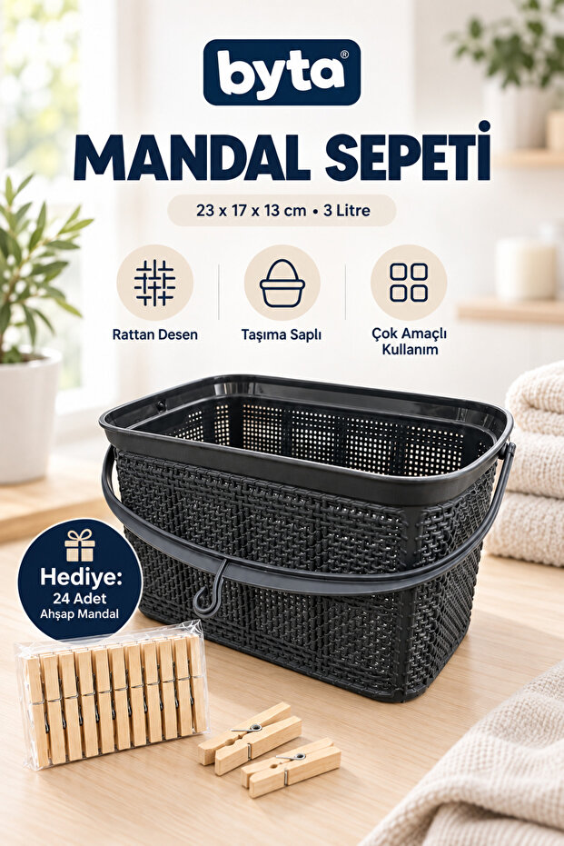 Hanging Peg Basket with Stylish Design and 24 Wooden Pegs as a Gift