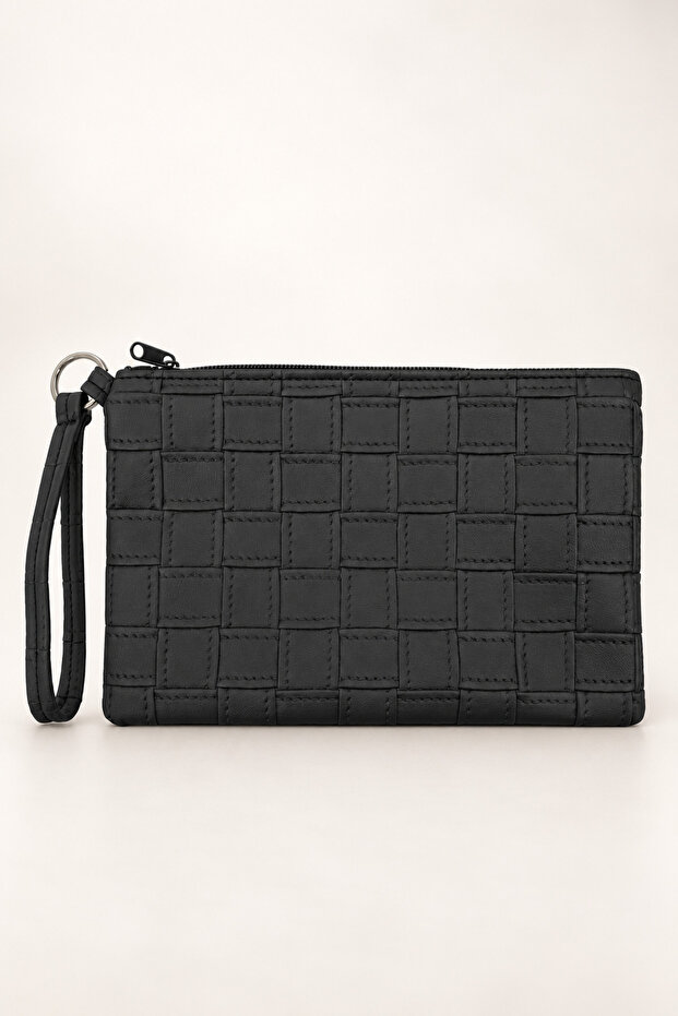 Faux Leather Hand Bag, Stylish Wrist Strap Zippered Portfolio Multi-Purpose Cosmetic Wallet and Hand Wrist Bag