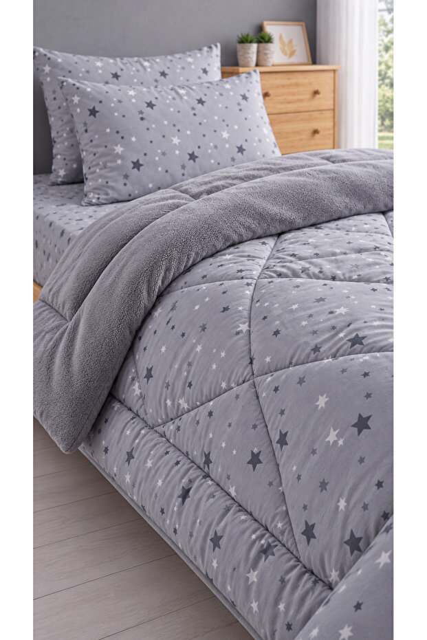 Single Welsoft Quilt Sleeping Set Beige Star | Elastic Sheet | Dowry Set | Dowry Team