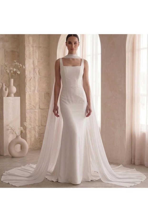 Chiffon Bridal Cape 50X400 cm | Transparent Wedding Dress Cape | Long Bridal Cape | Elegant Wedding Cape