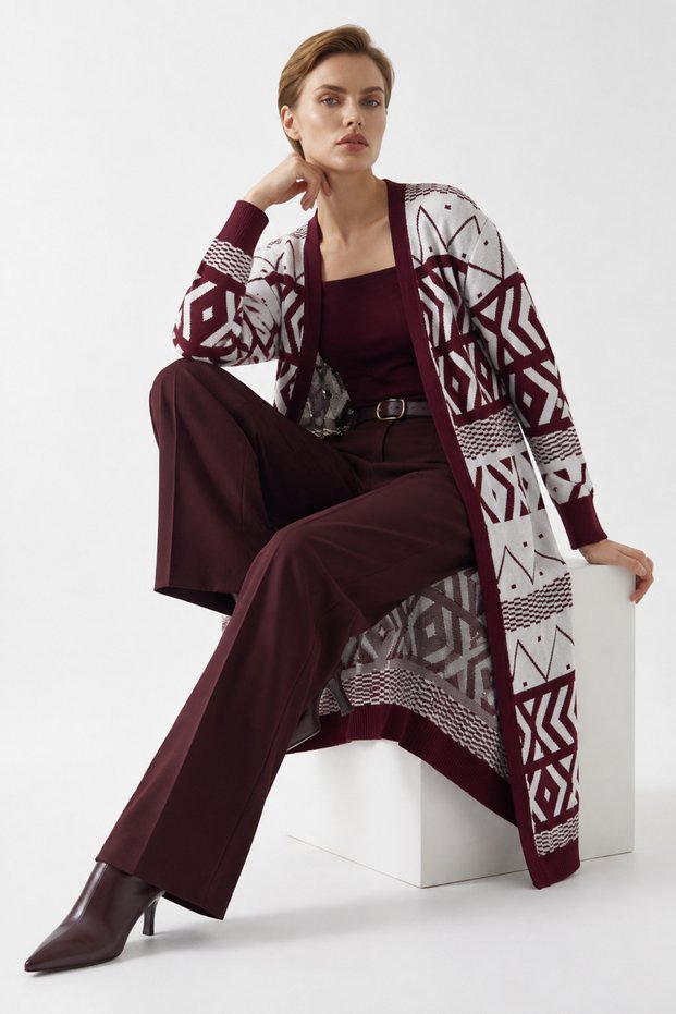 Women's Ethnic Patterned Long Knit Cardigan