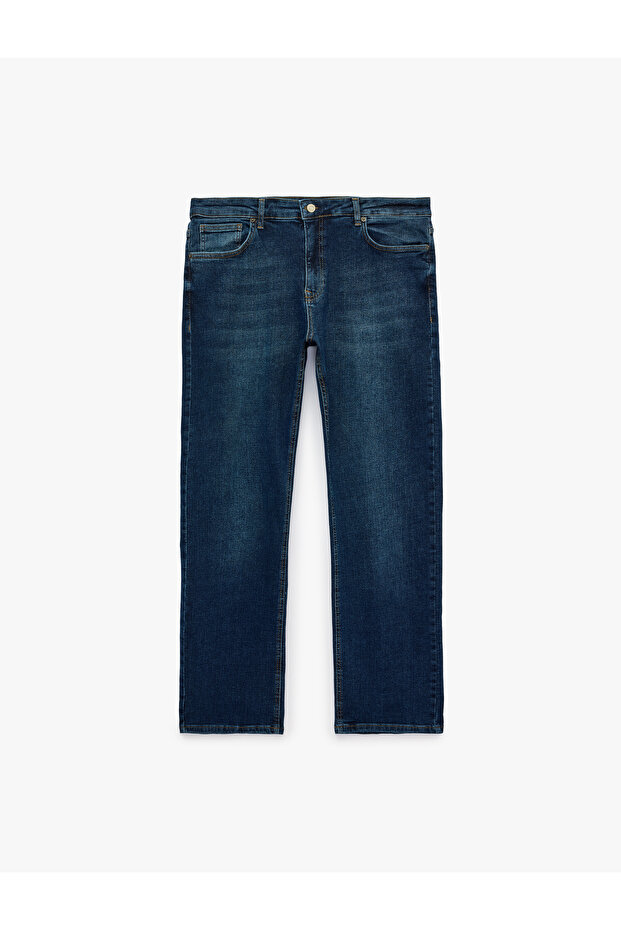 Normal Waist Cotton Straight Fit Jean Trousers with Pockets - Mark Jean