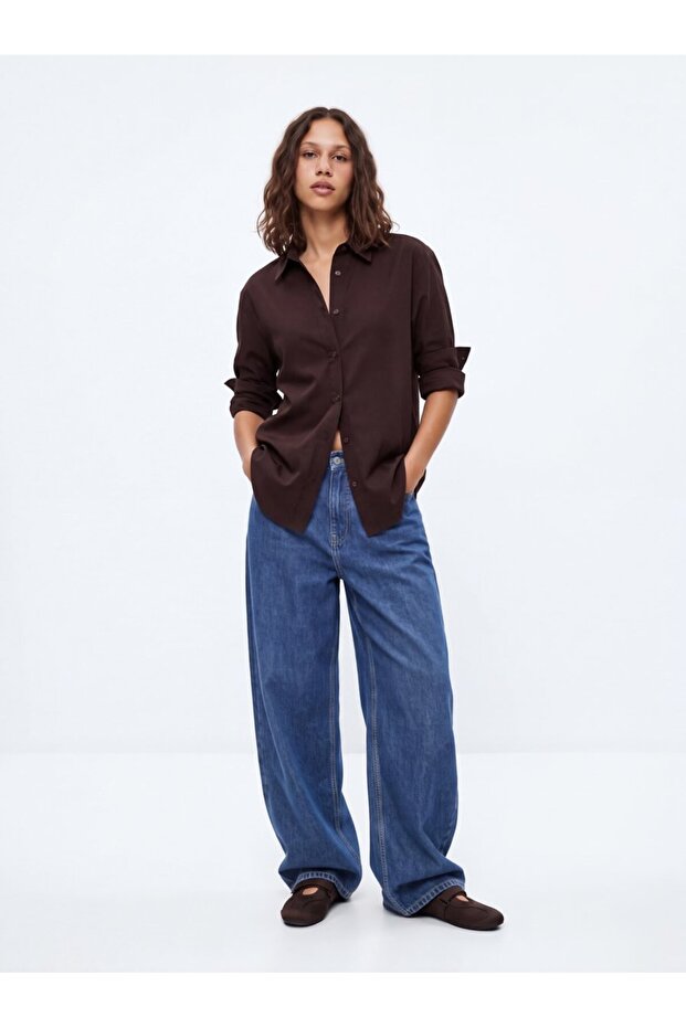 Regular Fit Basic Long Sleeve Brown Shirt