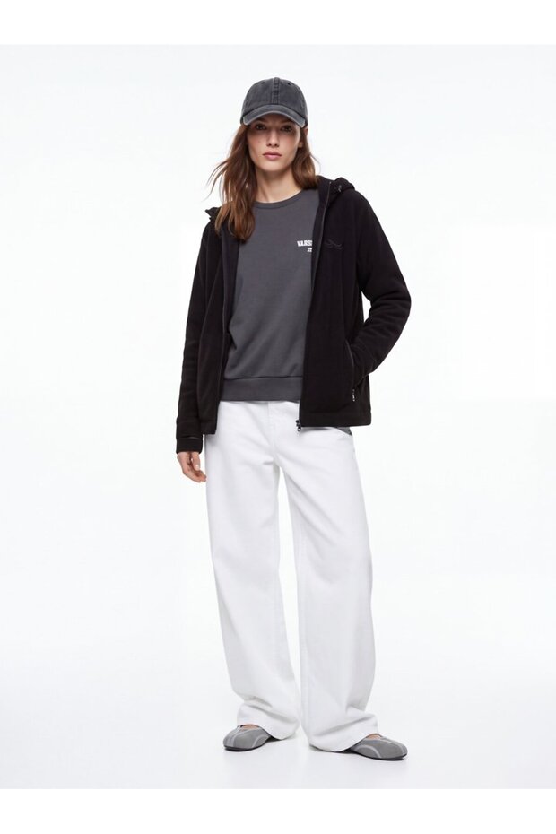 Regular Fit Letter Printed Crew Neck Gray Sweatshirt