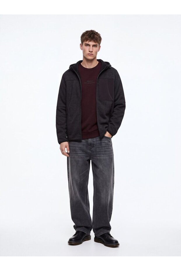 Regular Fit Letter Printed Crew Neck Brown Sweatshirt