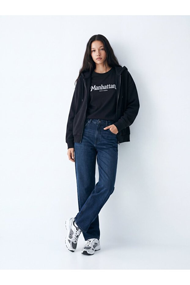Relaxed Fit Text Printed Black T-Shirt