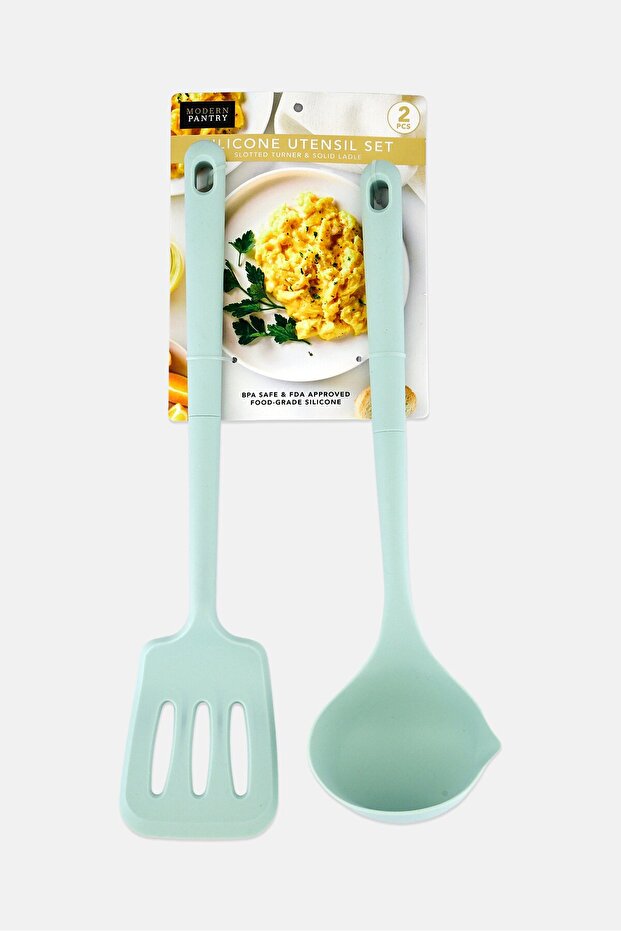 2 Pcs Silicone Ladle And Slotted Turner, Mint