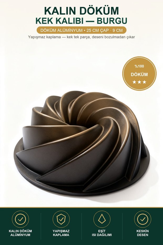 Thick Cast Cake Mold Auger Black 25 cm Diameter Non-Stick Bundt Cake Mold with Whisk as a Gift