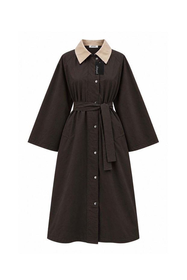 Colorful Collar Long Trench Coat Brown