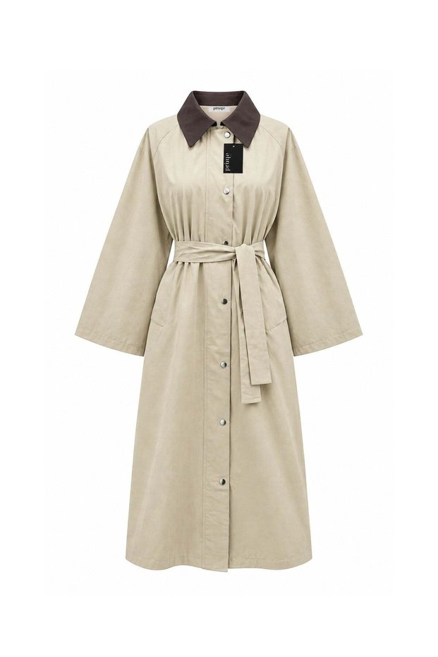 Colorful Collar Long Trench Stone