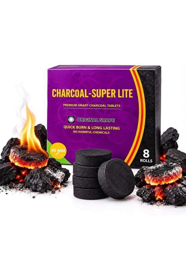 Charcoal Super - Lite For Bakhoor- Smart Charcoal Tablets - Bakhoor Coal 40 mm- 80 Pcs (8 Rolls) فحم بخور