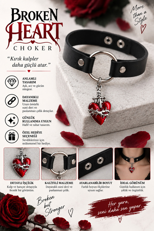 Angel Heart Black Choker Necklace with Winged Red Heart Figure – Gothic Punk Neck Accessory