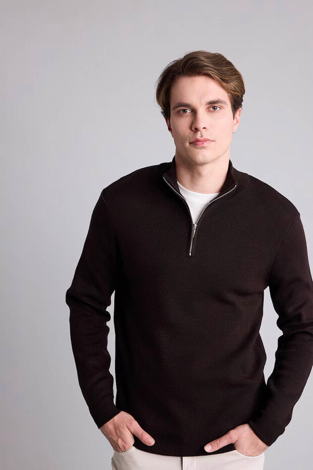 Standard Fit Basic Knitwear Brown Men's Sweater A5184Ax/Bn497